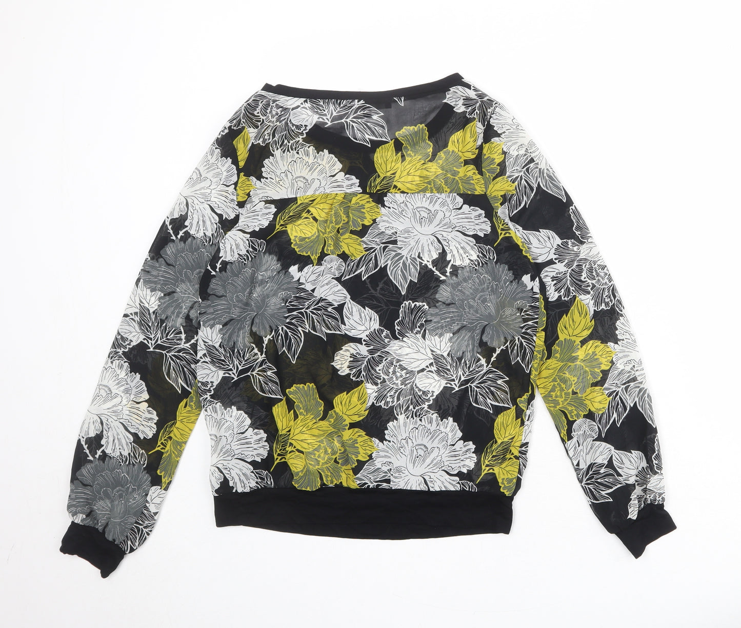 NEXT Womens Black Floral Polyester Basic Blouse Size 6 Boat Neck