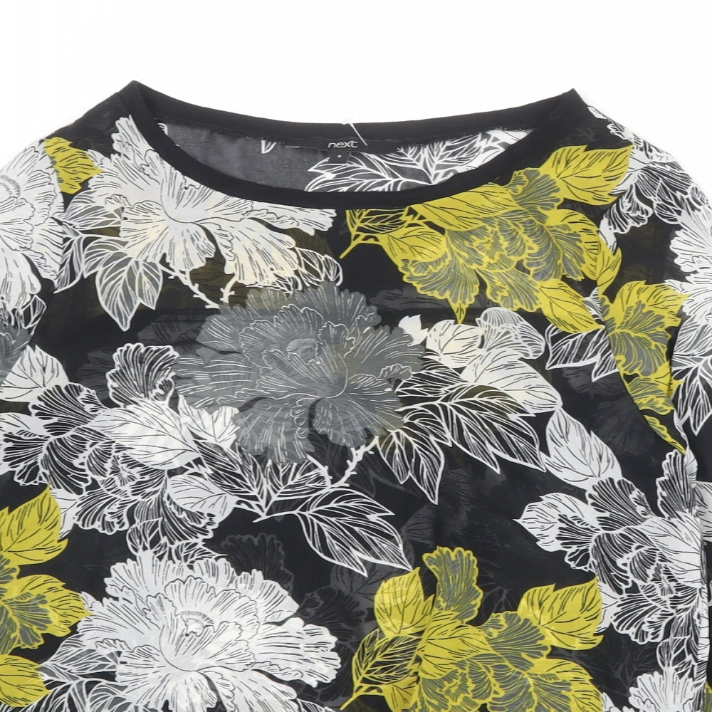 NEXT Womens Black Floral Polyester Basic Blouse Size 6 Boat Neck