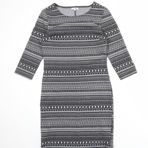 New Look Womens Black Geometric Polyester Bodycon Size 14 Round Neck Pullover