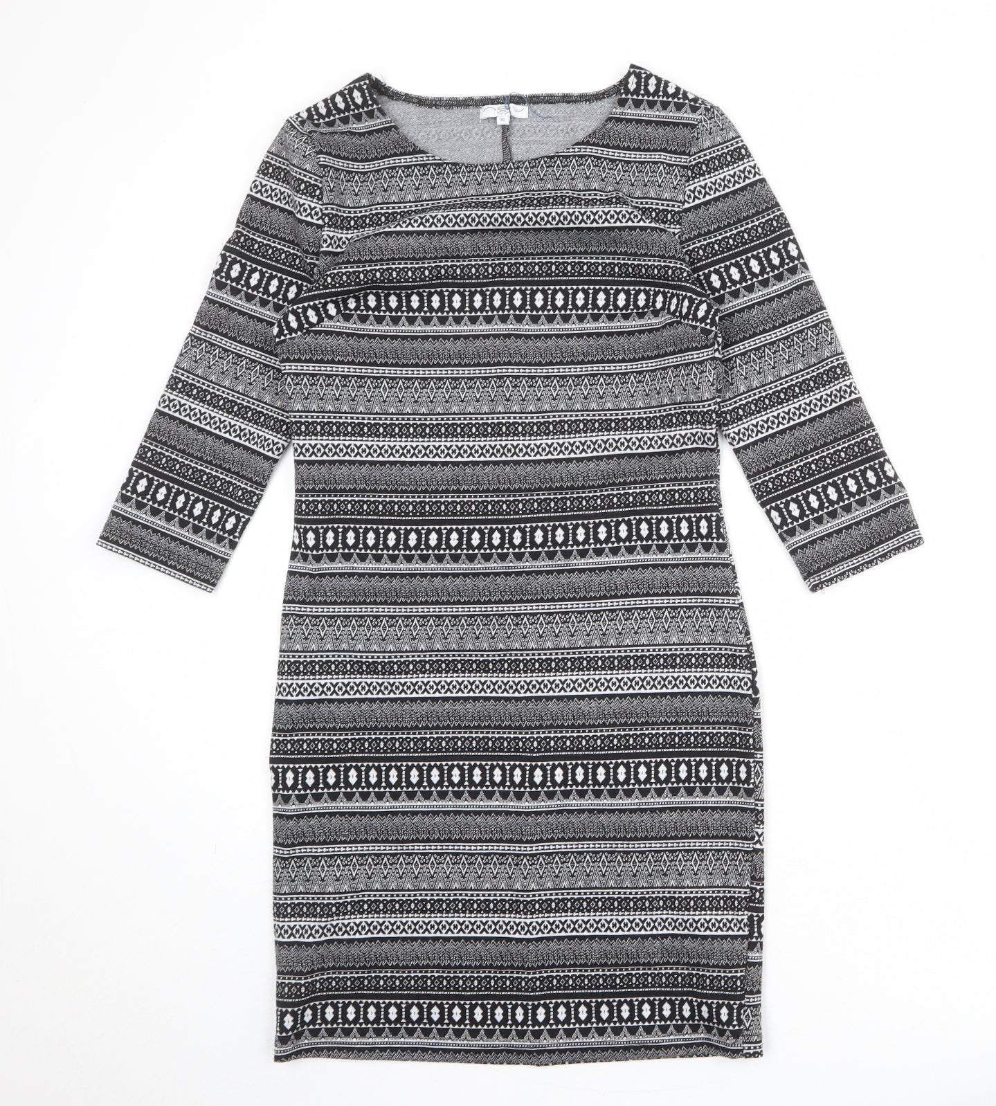 New Look Womens Black Geometric Polyester Bodycon Size 14 Round Neck Pullover