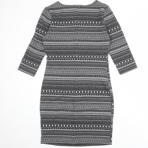 New Look Womens Black Geometric Polyester Bodycon Size 14 Round Neck Pullover