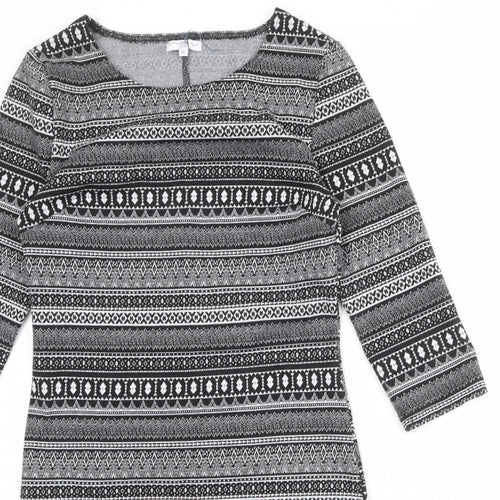 New Look Womens Black Geometric Polyester Bodycon Size 14 Round Neck Pullover
