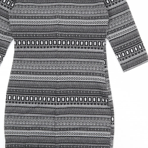 New Look Womens Black Geometric Polyester Bodycon Size 14 Round Neck Pullover