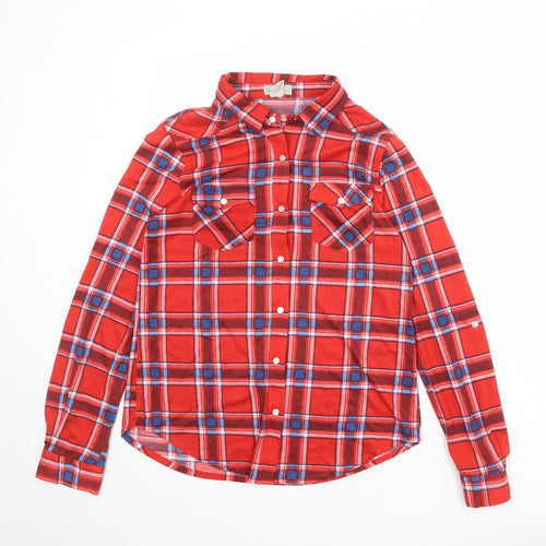 Passport Womens Red Plaid Polyester Basic Button-Up Size M Collared