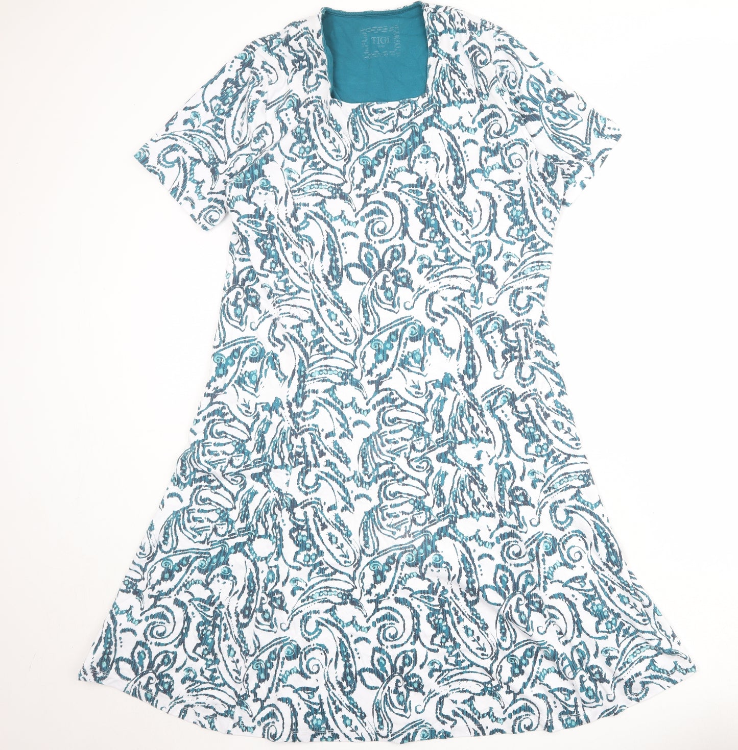 TIGI Womens White Geometric Polyester Trapeze & Swing Size 22 Square Neck Pullover - Size 22-24