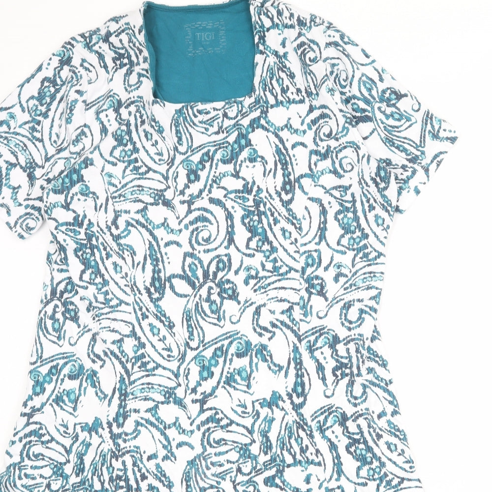 TIGI Womens White Geometric Polyester Trapeze & Swing Size 22 Square Neck Pullover - Size 22-24