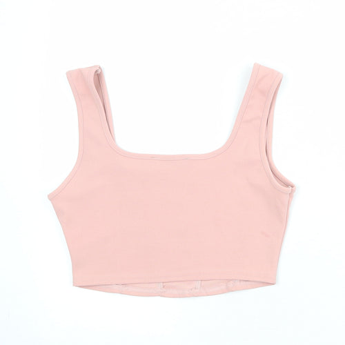Missguided Womens Pink Polyester Cropped Tank Size 10 Scoop Neck