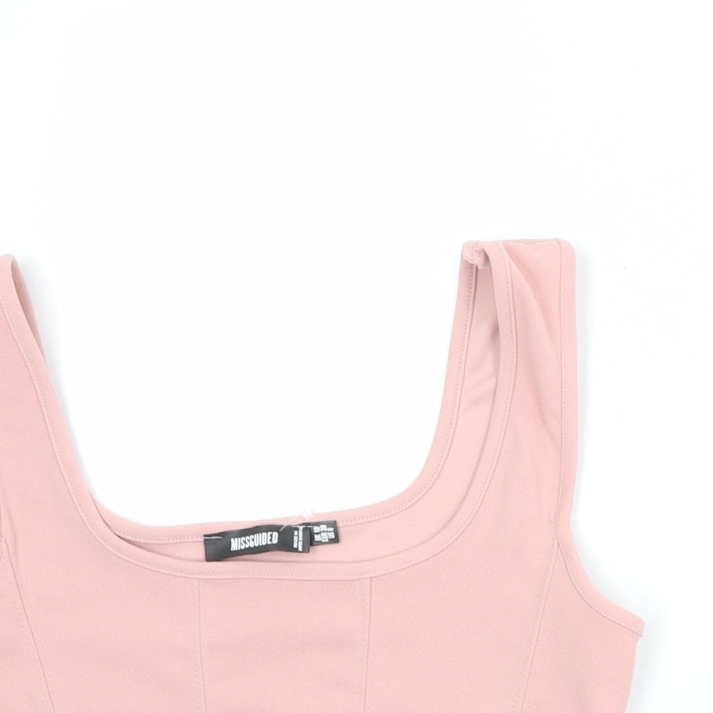 Missguided Womens Pink Polyester Cropped Tank Size 10 Scoop Neck