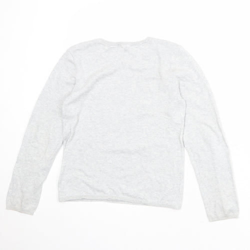 H&M Girls Grey Round Neck 100% Cotton Pullover Jumper Size 10-11 Years Pullover - Size 10-12 Years LOVE