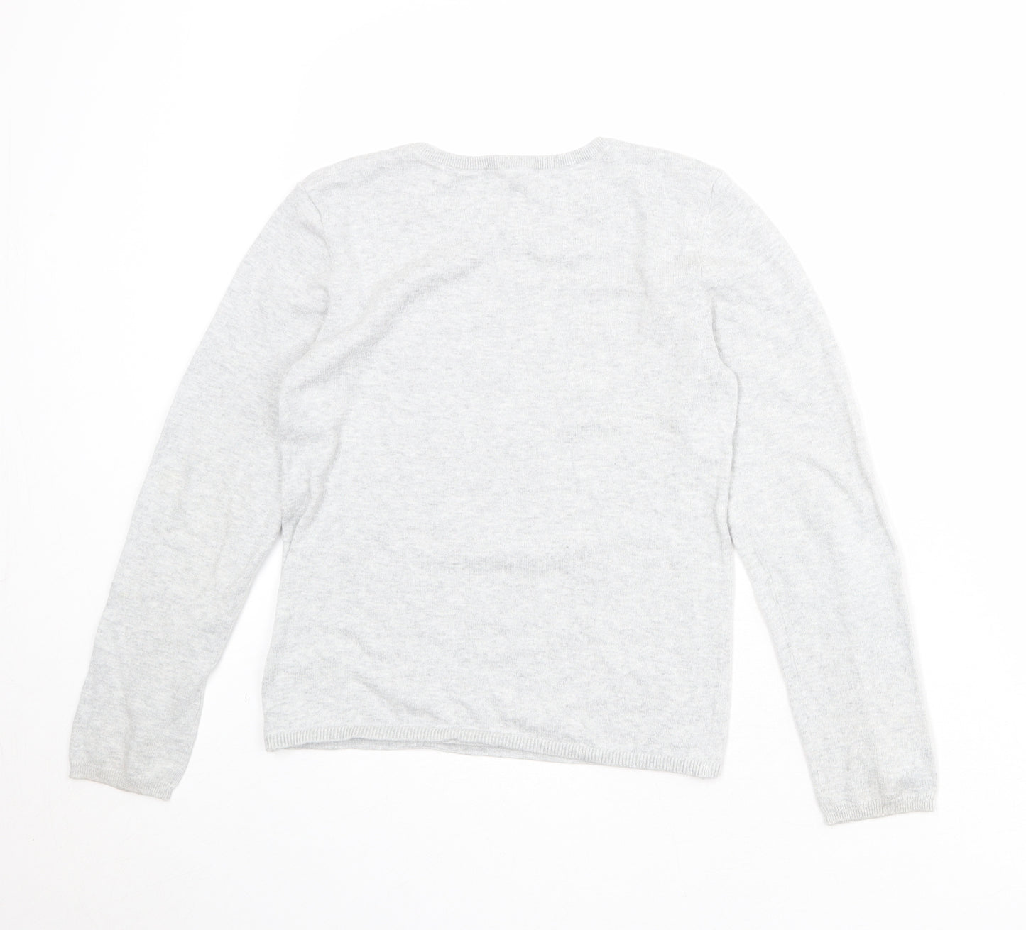 H&M Girls Grey Round Neck 100% Cotton Pullover Jumper Size 10-11 Years Pullover - Size 10-12 Years LOVE
