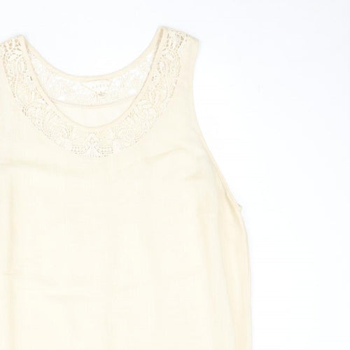 Adiva Womens Beige Viscose Basic Tank Size L Boat Neck - Crocheted Lace Detail