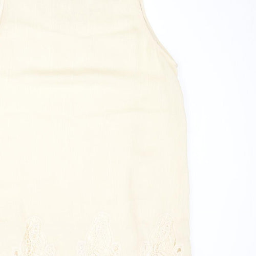 Adiva Womens Beige Viscose Basic Tank Size L Boat Neck - Crocheted Lace Detail