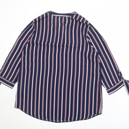 Principles Womens Blue Striped Polyester Basic Blouse Size 14 V-Neck - Tie Sleeve Detail