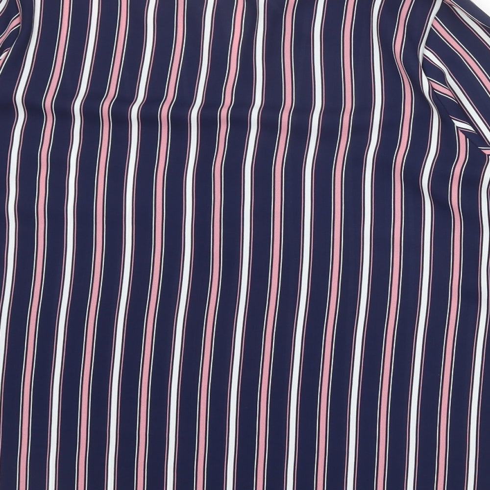 Principles Womens Blue Striped Polyester Basic Blouse Size 14 V-Neck - Tie Sleeve Detail