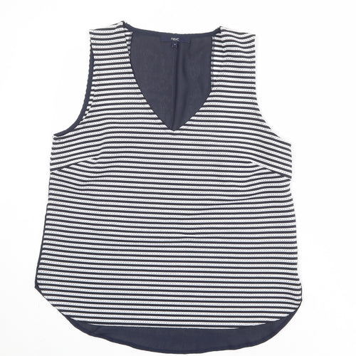 NEXT Womens Blue Striped Polyester Basic Tank Size 14 V-Neck