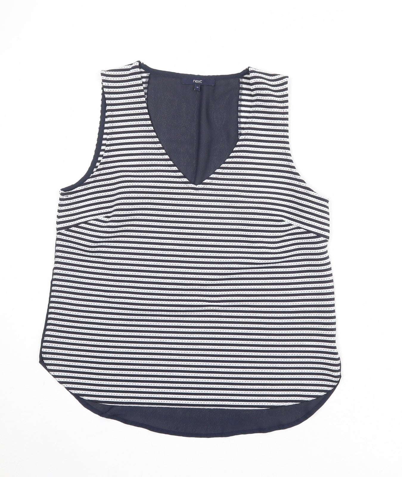 NEXT Womens Blue Striped Polyester Basic Tank Size 14 V-Neck