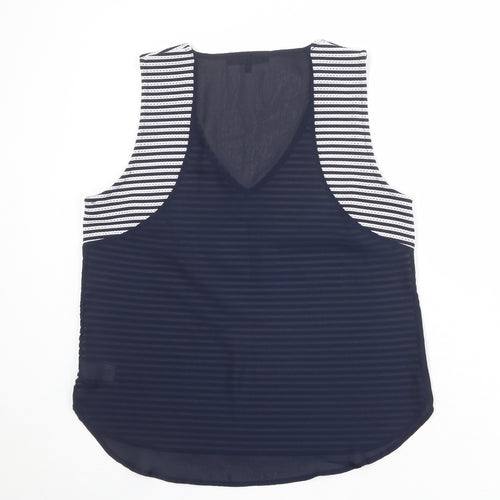 NEXT Womens Blue Striped Polyester Basic Tank Size 14 V-Neck