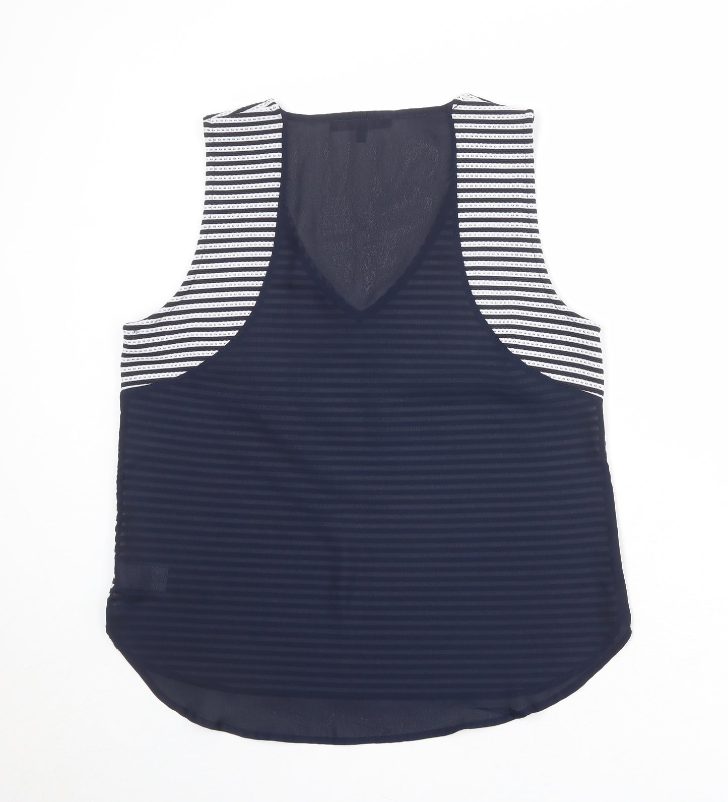NEXT Womens Blue Striped Polyester Basic Tank Size 14 V-Neck