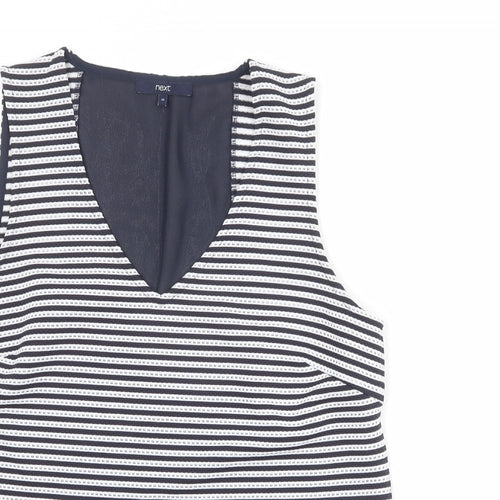 NEXT Womens Blue Striped Polyester Basic Tank Size 14 V-Neck
