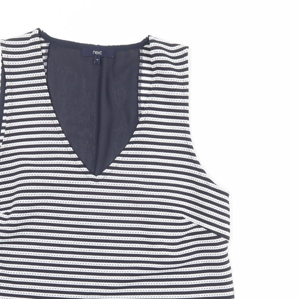 NEXT Womens Blue Striped Polyester Basic Tank Size 14 V-Neck