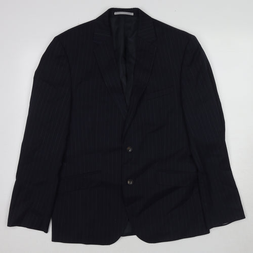 Marks and Spencer Mens Blue Striped Wool Jacket Suit Jacket Size 42 Regular