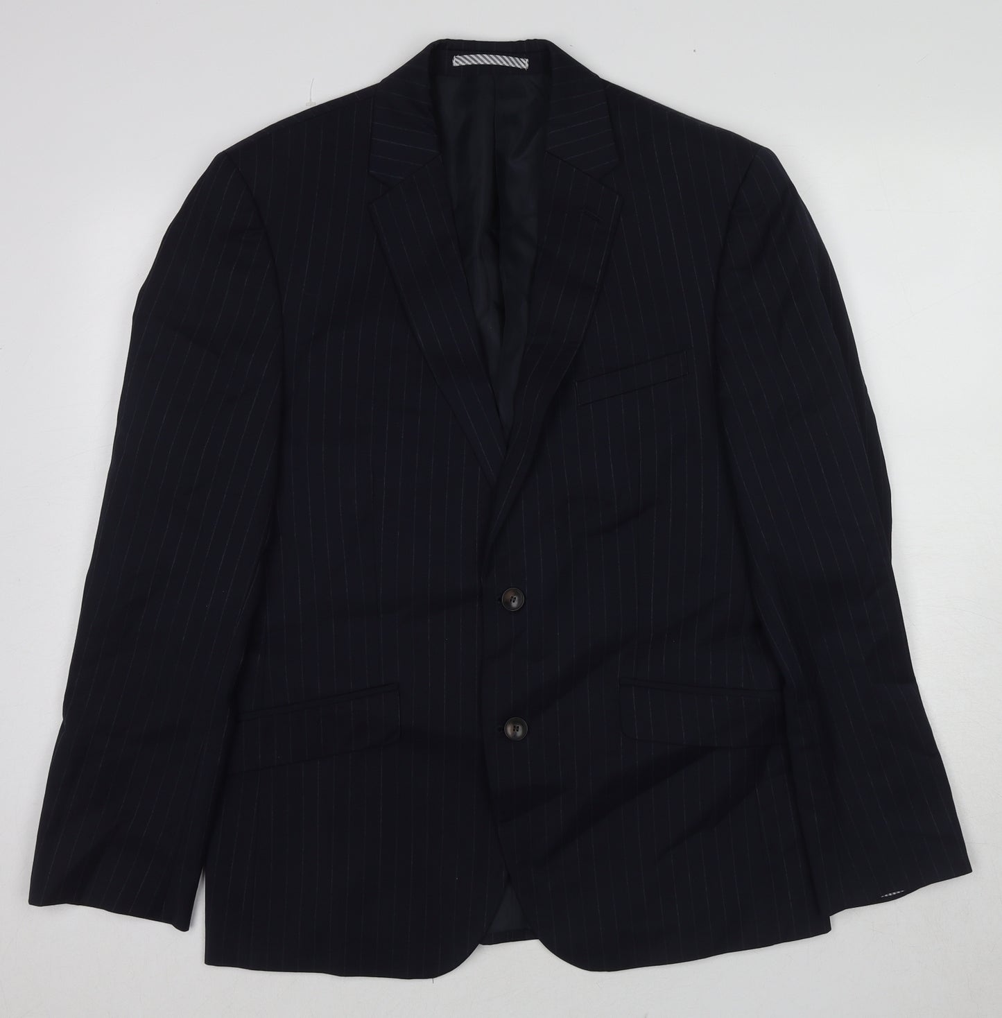 Marks and Spencer Mens Blue Striped Wool Jacket Suit Jacket Size 42 Regular