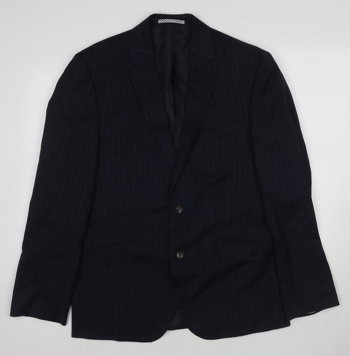 Marks and Spencer Mens Blue Striped Wool Jacket Suit Jacket Size 42 Regular