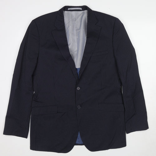 Marks and Spencer Mens Blue Striped Wool Jacket Suit Jacket Size 40 Regular