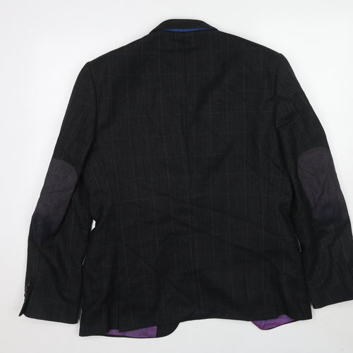 Holland & Quire Mens Black Striped Wool Jacket Blazer Size 44 Regular - Elbow Patches