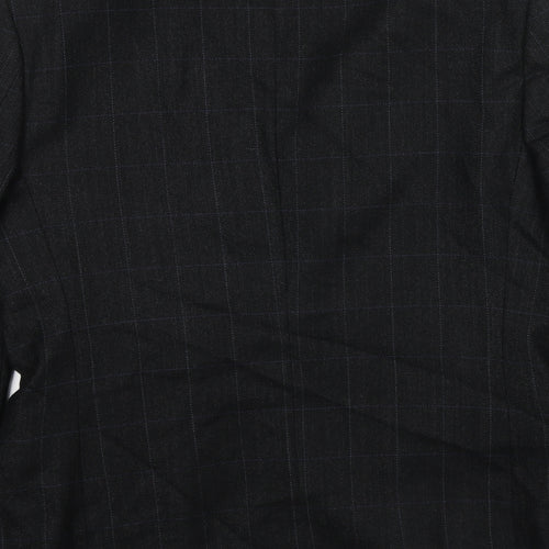 Holland & Quire Mens Black Striped Wool Jacket Blazer Size 44 Regular - Elbow Patches