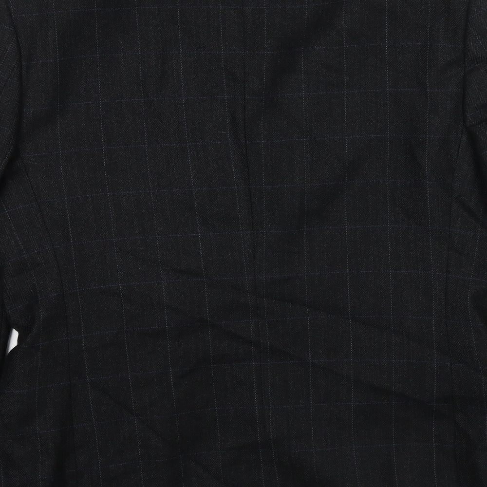 Holland & Quire Mens Black Striped Wool Jacket Blazer Size 44 Regular - Elbow Patches
