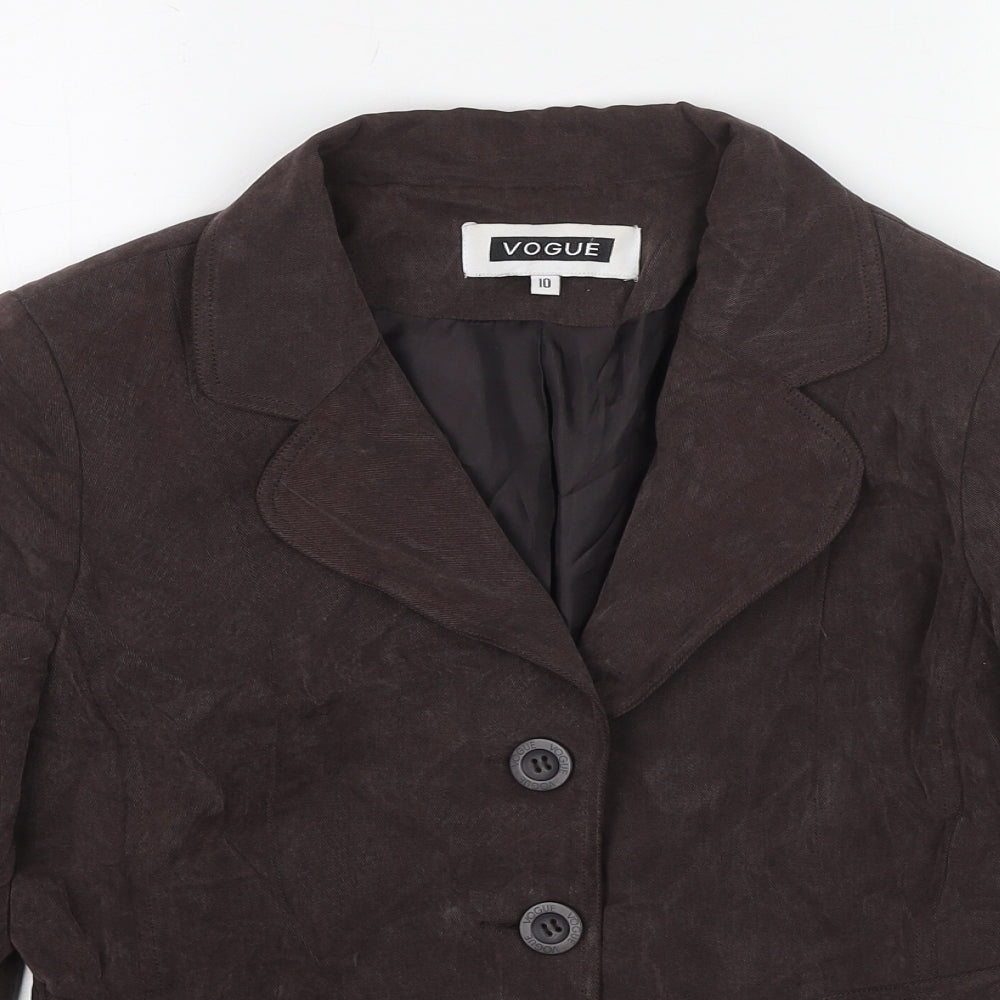 Vogue Womens Brown Jacket Blazer Size 10 Button