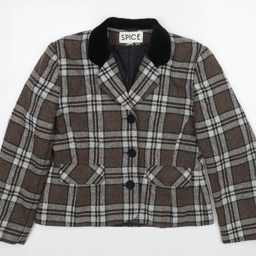 Spice Womens Brown Plaid Jacket Blazer Size 16 Buckle