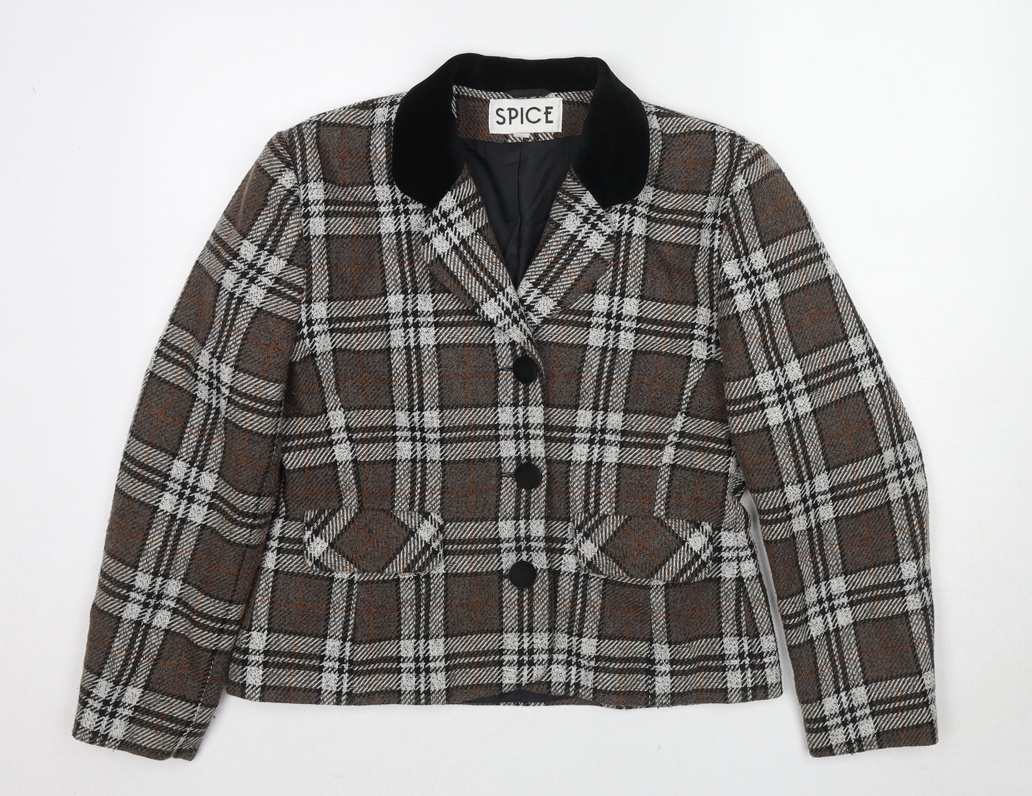 Spice Womens Brown Plaid Jacket Blazer Size 16 Buckle