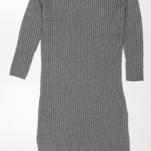 Marks and Spencer Womens Grey Polyester Jumper Dress Size S Round Neck Pullover