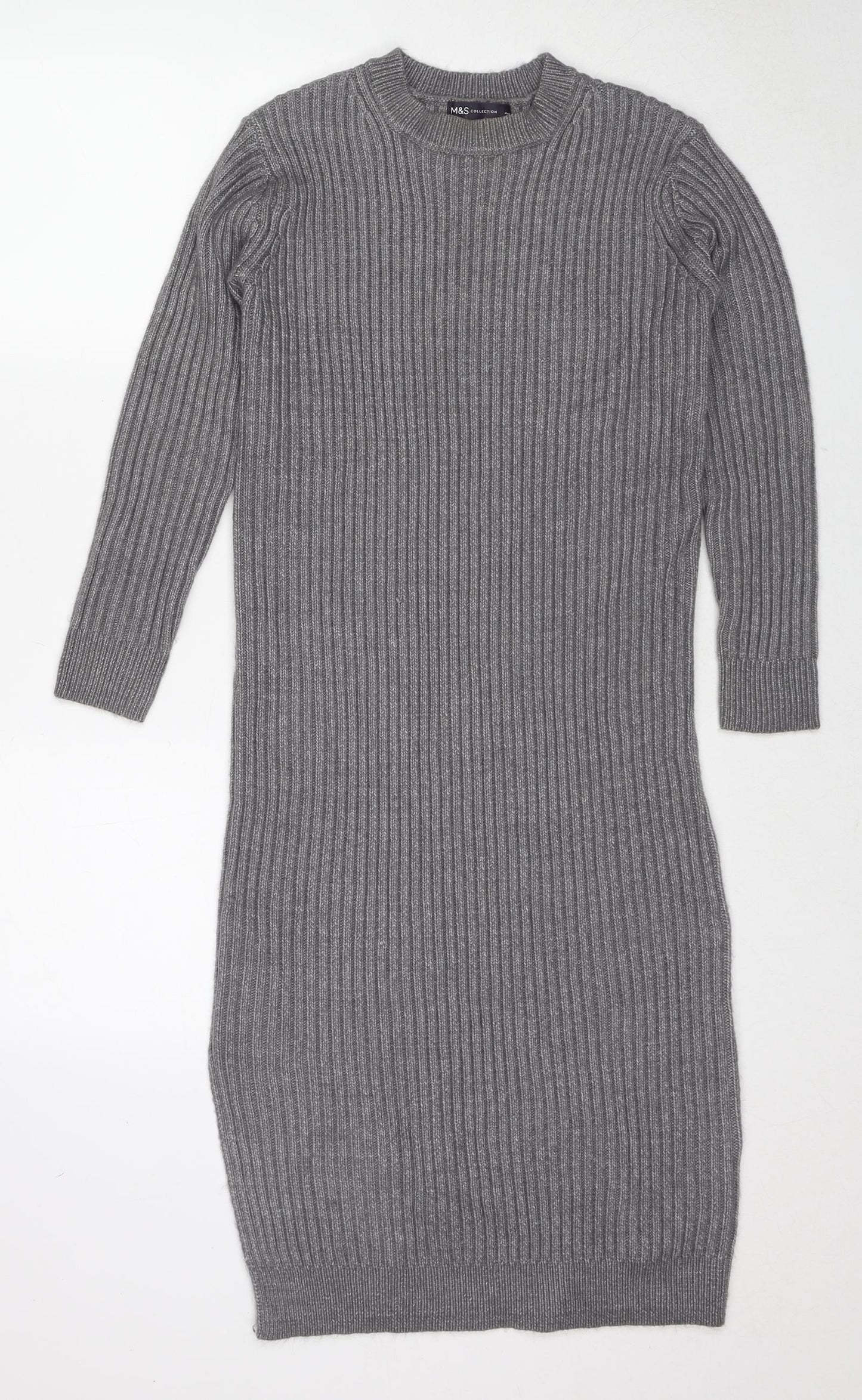 Marks and Spencer Womens Grey Polyester Jumper Dress Size S Round Neck Pullover