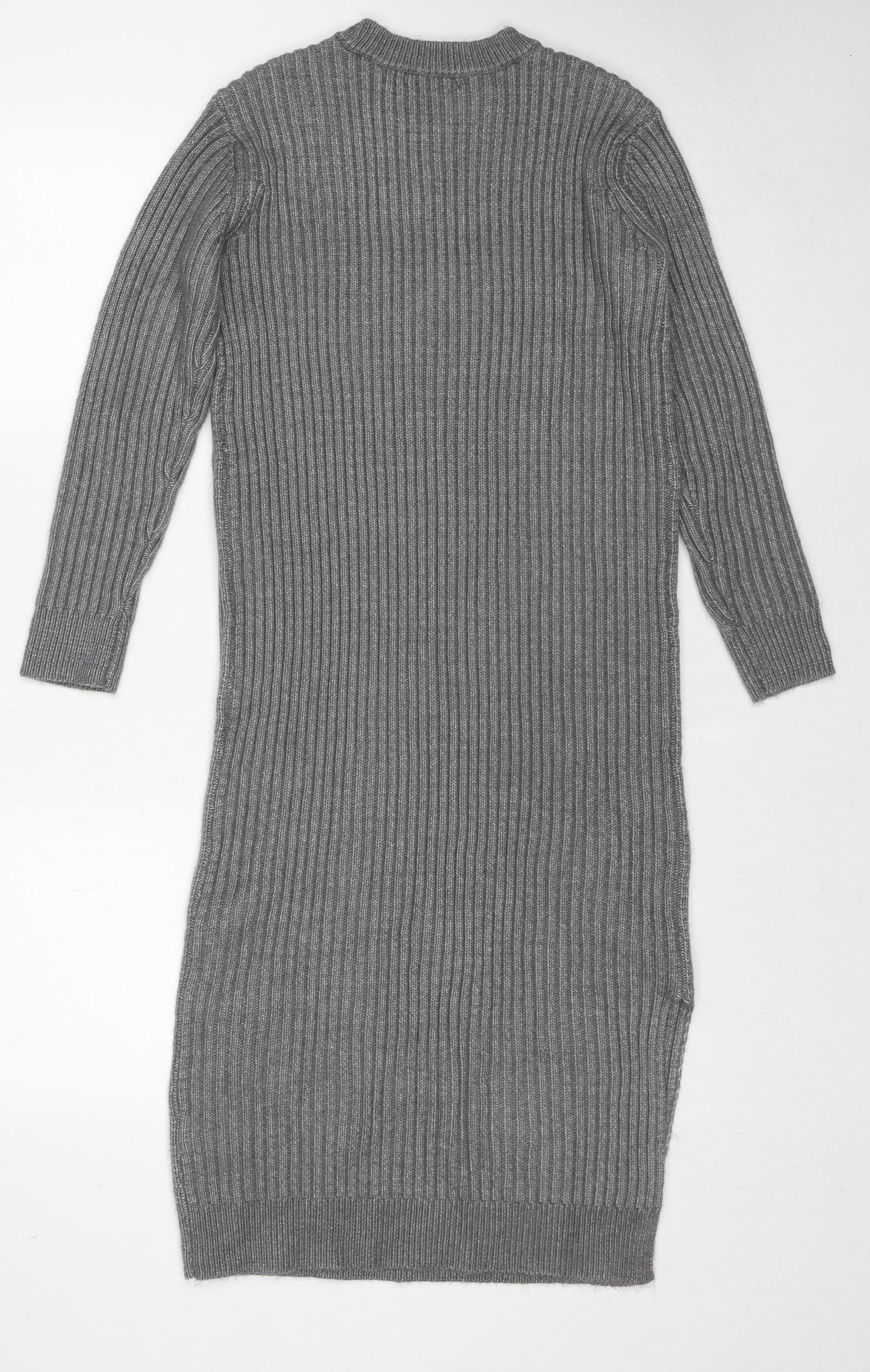 Marks and Spencer Womens Grey Polyester Jumper Dress Size S Round Neck Pullover