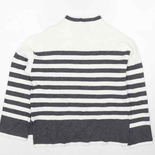 Marks and Spencer Womens Grey Round Neck Striped Viscose Pullover Jumper Size S