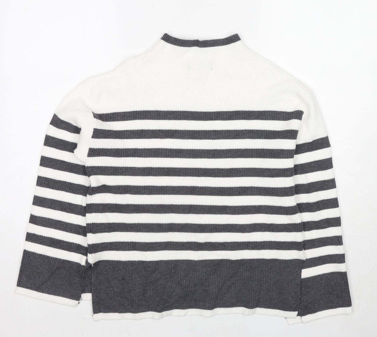 Marks and Spencer Womens Grey Round Neck Striped Viscose Pullover Jumper Size S