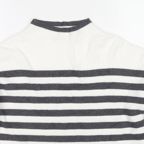 Marks and Spencer Womens Grey Round Neck Striped Viscose Pullover Jumper Size S