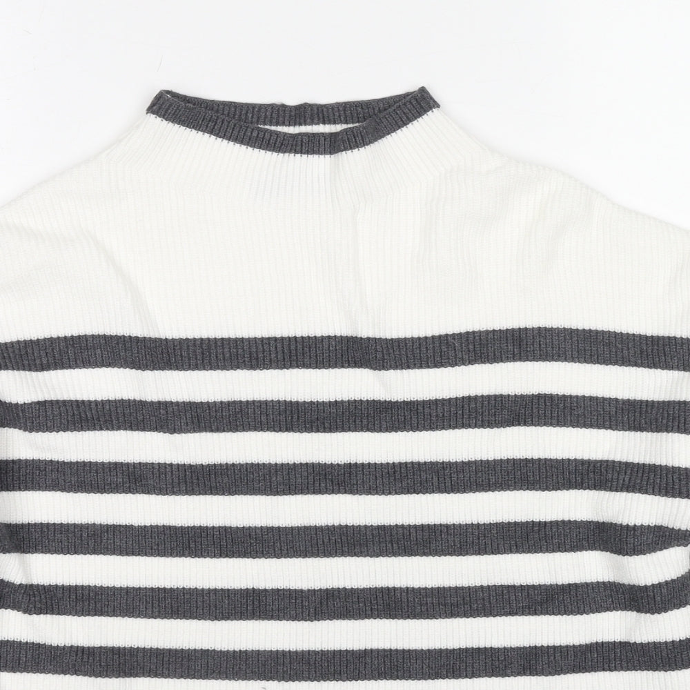 Marks and Spencer Womens Grey Round Neck Striped Viscose Pullover Jumper Size S
