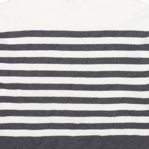 Marks and Spencer Womens Grey Round Neck Striped Viscose Pullover Jumper Size S