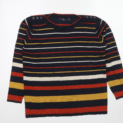 EWM Womens Multicoloured Round Neck Striped Viscose Pullover Jumper Size 18 - Size 18-20