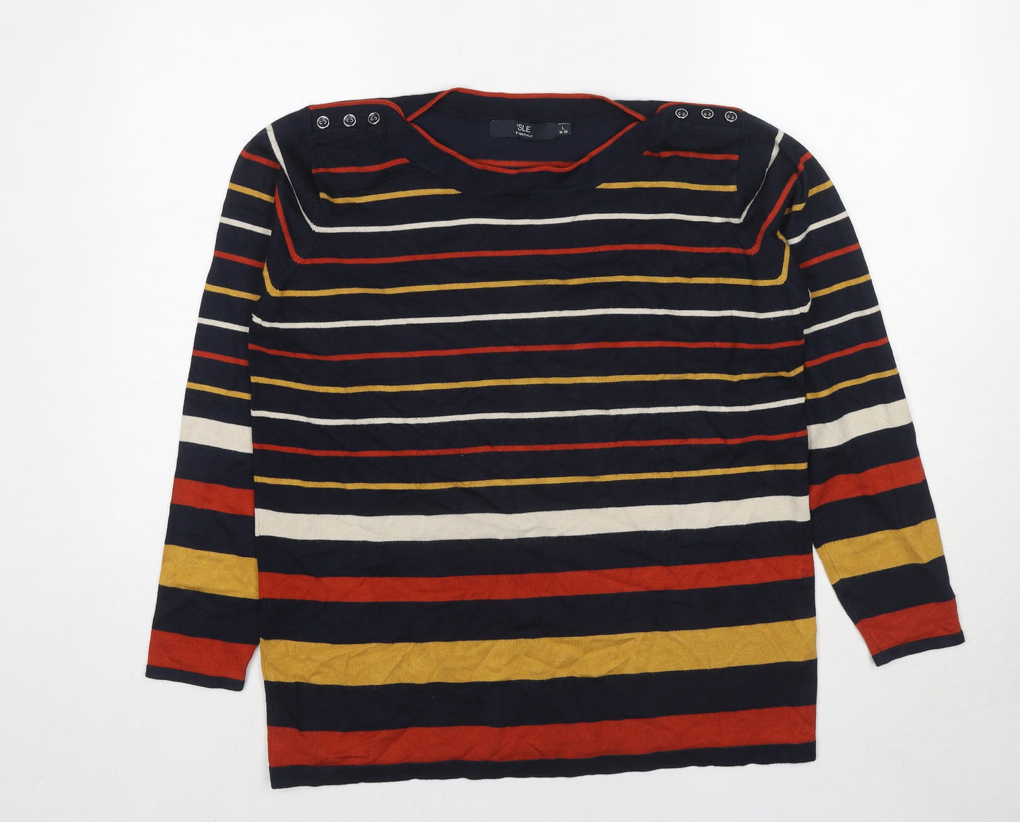 EWM Womens Multicoloured Round Neck Striped Viscose Pullover Jumper Size 18 - Size 18-20