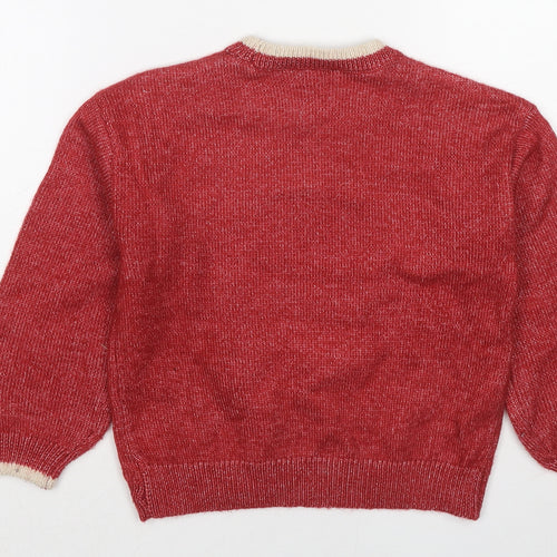 Marks and Spencer Girls Red Round Neck Polyester Pullover Jumper Size 5-6 Years Pullover - Happy Howl-idays Christmas