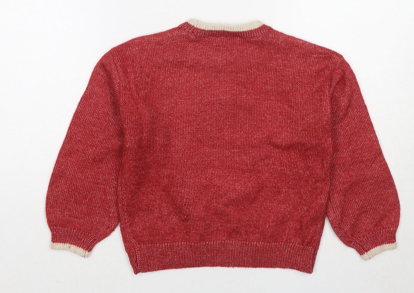 Marks and Spencer Girls Red Round Neck Polyester Pullover Jumper Size 5-6 Years Pullover - Happy Howl-idays Christmas