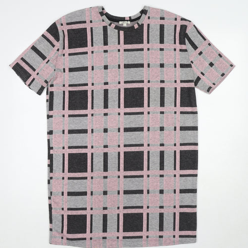 River Island Womens Multicoloured Plaid Polyester T-Shirt Dress Size 10 Round Neck Pullover