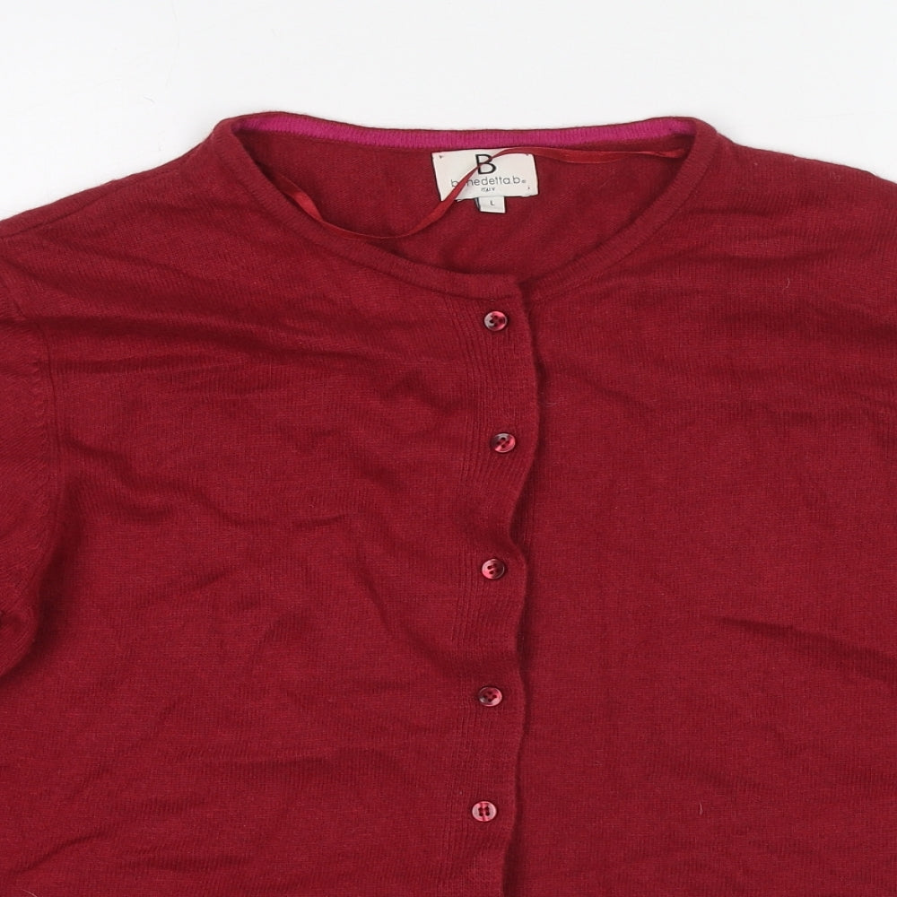 Benedetta.b. Womens Red Round Neck Wool Cardigan Jumper Size L