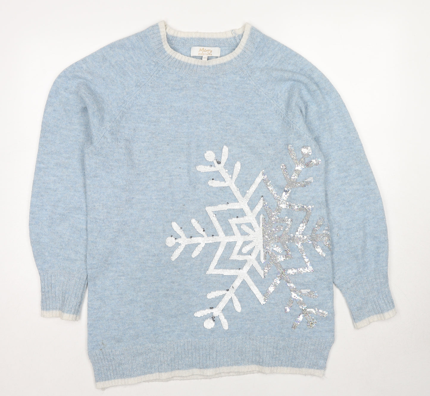NEXT Womens Blue Round Neck Polyester Pullover Jumper Size M - Snowflake