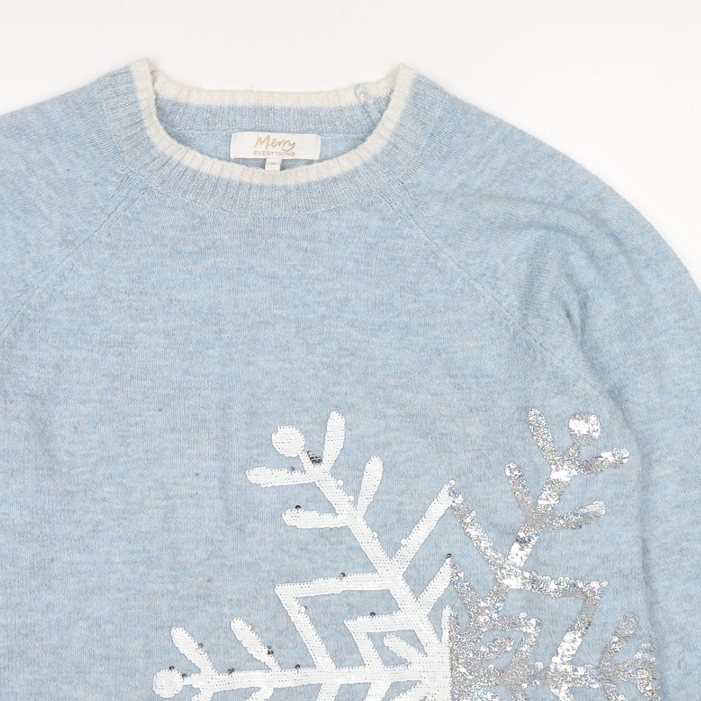 NEXT Womens Blue Round Neck Polyester Pullover Jumper Size M - Snowflake